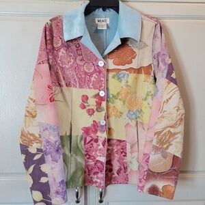 Vintage Weavz Faux Suede Floral Patchwork Button Front Jacket